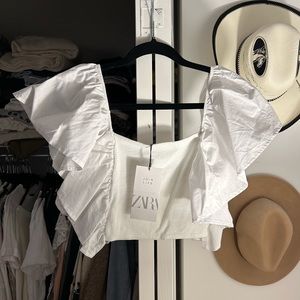 NWT Zara Ruffle Sleeve Crop Top